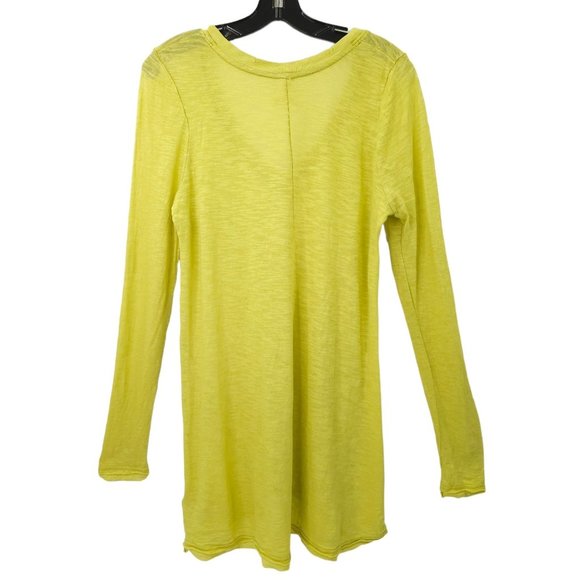 Free People We The Free T Shirt Womens M Yellow V Neck Distressed Long Sleeve - Picture 2 of 16